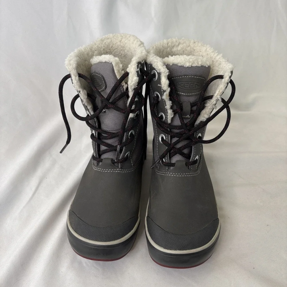 KEEN Elsa Waterproof Winter Boots Women's 5‎ Gray Fleece Lined Lace Up Gorpcore